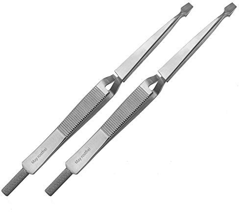 May - Set - 2X Zeckenzange für Hund & Katze - Zeckenpinzette - Pinzette zum Zecken entfernen - abgewinkelte Spitze - extra langes Modell - Edelstahl