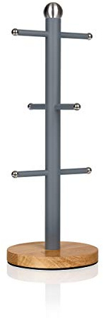 Swan SWKA17510GRYN Nordic Scandi Mug Tree with Non-slip Bamboo Base, Slate Grey, Steel