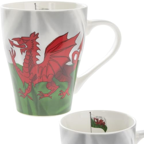 lesser and pavey LP31420 keramisk mugg | walesisk flagga vågdesign | 1 del-9 x 6 x 1 cm tillbehör, vit