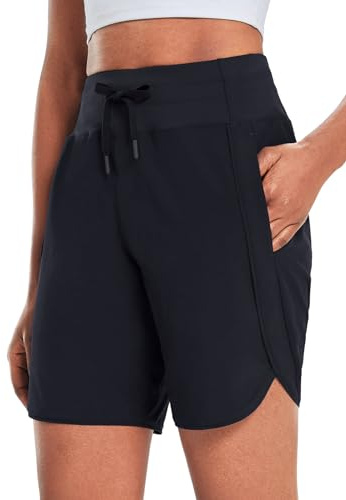 baleaf Women's 7 Long Running Shorts Athletic Workout Gym Quick Dry Hiking Shorts High Waisted Zipper Pocket Black M
