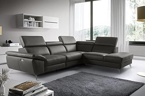 VENESETTI Canapé d'angle Relax en 100% Tout Cuir épais de Luxe Italien avec Relax électrique, 5/6 Places Kaster, Anthracite, Angle Droit