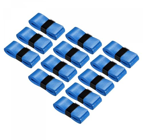 PATIKIL 43.3 Nastro Impugnatura Racchetta Tennis con Buco 12 Pezzi PU Overgrip Elasticizzato Antiscivolo Assorbe Sudore per Badminton Canna Pesca Blu