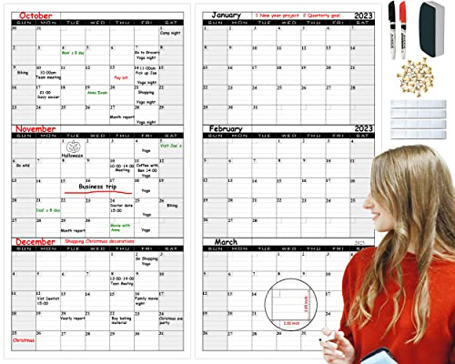 Stor torr raderingskalender för vägg, gigantisk laminerad 3 månaders väggkalender, stor tom månatlig whiteboardplanerare, jumbo 90 dagars raderbar odaterad planeringsaffisch för hem, kontor,