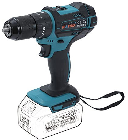 KATSU FIT-BAT Taladro atornillador de impacto inalámbrico de 21 V, portabrocas sin llave de 13 mm, 2 velocidades y luz LED, para mejoras en el hogar de bricolaje, sin batería