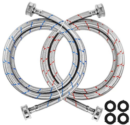 Techecook - Mangueras de Acero Inoxidable para Lavadora, Gomas Tomas de Agua, Tubos Flexibles Calientes y Fríos, Ajuste Universal, 6 Pies (Paquete de 2)
