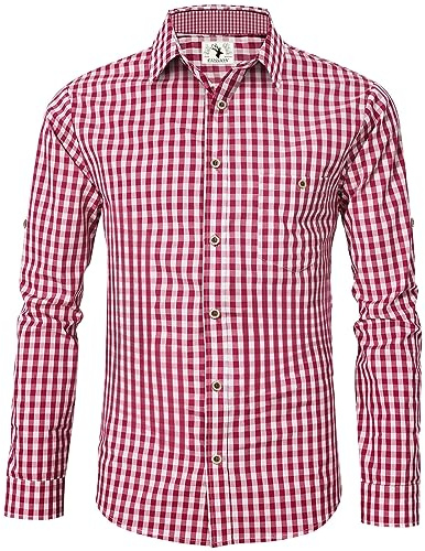 EIISSION Trachtenhemden Homme German Wear Chemise de Costume Traditionnel pour Pantalon en Cuir Traditionnel Oktoberfest Rouge 3XL
