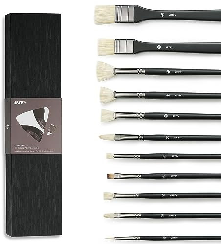 ARTIFY Ölmalpinsel Set 11 teilig, Professionelles Künstlerpinsel Set für Ölgemälde, Natürliche Schweineborstenpinsel mit einem zusätzlichen Nylonpinsel, Perfekt für Öl, Acylic und Gouache