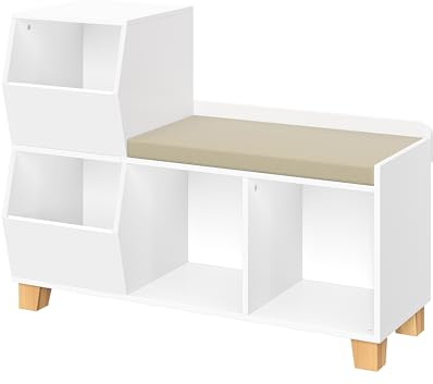 RiverRidge Kids Catch-All Toy Storage Organizer Bench with Cubbies & Toy Bins for Playroom - Cubby Organizer