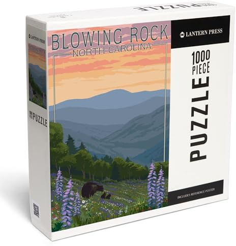 Lantern Press Blowing Rock, North Carolina, Bear and Spring Flowers 1000 Piece Jigsaw Puzzle for Adults, Made in USA with Reference Poster