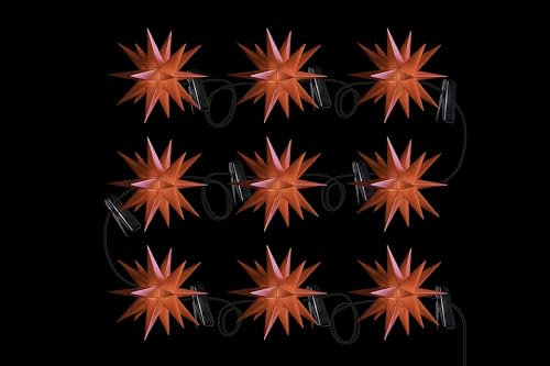 DecoTrend GmbH Sterntaler Sternenkette | Weihnachtsstern Kette | 9 Sterne | 18 Zacker | Rot | 16cm | Innen und Außen | LED | Netzstecker | mit Timer