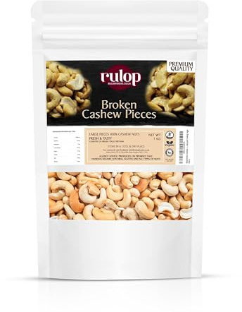 Rulop Broken Cashews - Large Pieces (1kg) - Premium Quality, Perfect for Snacking and Cooking, Vegan