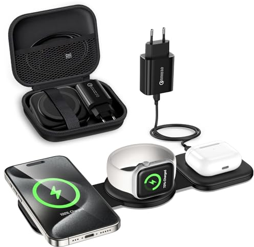 Seacosmo 3-i-1 trådlös laddare, magnetisk vikbar trådlös laddare laddning kompatibel med iPhone 15/14/13/12/Pro/Max/Plus, Laddningsstation för Apple Watch S9/8/7/6/5/4, AirPods