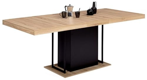 IDMarket - Esstisch, ausziehbar, rechteckig, UGO, 6-10 Personen, Holzoptik, Buche-Optik, Schwarz, 160-200 cm