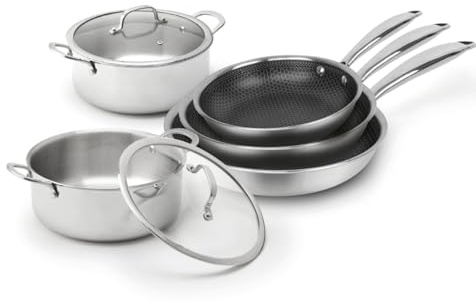 Qdesign - 3-teiliges Induktionskochgeschirr - Set aus 3 antihaftbeschichteten Edelstahl-Pfannen - Ohne Deckel und PFOA-frei - Silberfarben, 20, 24 und 28 cm