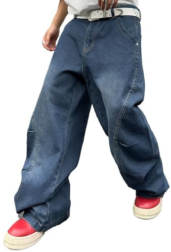 DFGIGT Y2k Jeans Baggy à Coutures irrégulières pour Homme, Style Y2K, Hip-hop, Coupe Ample, Pantalon Denim, décontracté, Streetwear, Taille S
