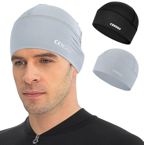 CENSGO Cooling Skull Cap Cycling Hats for Men Women, Motorcycle Hard Hat Helmet Liner(Black+Light Grey)