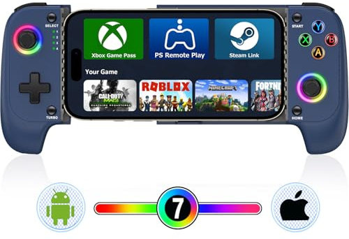 Fanxieast Wireless Mobile Gaming Controller for iPhone/Android,Exquisite Phone Game Controller with Hall Effect Joystick/Dynamic RGB/Wake Up/TUROB,iPhone Game Controller for Xbox,Steam
