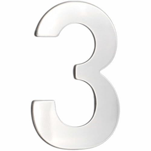 TECHZOCO Numero 3 casa, Número Tres hogar, Número 3 para puerta, Número para pared, Número 3 buzón, Acero inoxidable 304, 75 mm alto x 47 mm ancho, Adhesivo, Plateado