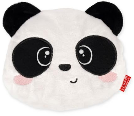 Legami - Mini Cuscino Termico con Semi di Lino, Warm Cuddles, in Semi di Lino, Profumo di Lavanda, Poliestere e Cotone, Dona Relax, Tema Panda, Uso in Microonde o in Frigo, 18 x 19 x 2,5 cm