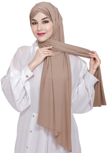 XEPST Hijab instantáneo para Mujer, Hijab Islámico Musulmán de Gasa con Hijab Cruzado, Hijab Instantáneo Listo para Usar Pañuelo para la Cabeza de Color Sólido Turbante Bufanda Hijab para Mujer, Caqui