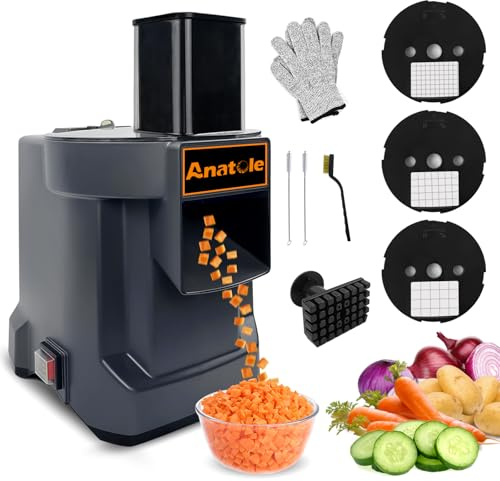 Anatole Tagliaverdure a Cubetti Elettrico Cubettatrice per Verdure Frutta Professionale Mandolina Multifunzionale con 3 Lame in Acciaio Inox per Carote Patata Cipolla 100W 220V