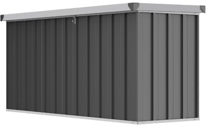 Warmiehomy 600L Metal Garden Storage Box with Padlock, Lockable Outdoor Storage Box Waterproof, Extra Large Garden Boxes for Tools, Cushion, 156x61x74.5cm, Carbon Black