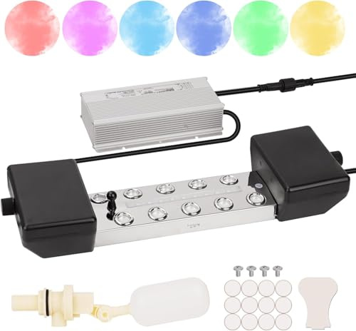 MUYIRTED Fendinebbia macchina 10 testa 7000ml/H nebbia acqua, Ultrasonic Mist Maker Fogger, Boa di plastica, alimentatore 400W, macchina della nebbia dispone di luci colorate