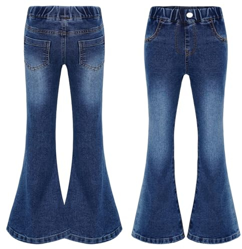 Riismen Pantalones De Mezclilla para Niñas Ajustados Estilo Campana Cintura Elástica Vaqueros Estirados Y Desgarrados con Flare Azul 11-12 años