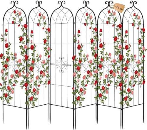 VEVOR Enrejado Metálico para Jardín, 180 x 52,5 cm, Celosías de Jardín, Conjunto de 6 Piezas, Soporte para Plantas Trepadoras, con Estacas, Decoración de Diseño Elegante, para Verduras Flores, Negro