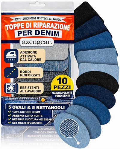 Toppe termoadesive per jeans (10 pezzi) – 100% cotone resistente, resistenti al lavaggio, adesivo extra forte, tonalità blu e nero, ideali per ginocchia, cosce, gomiti, tasche