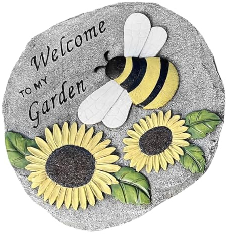 IMUSINICE Piedra de Paso para Jardín de Resina Diseño de Abeja y Girasol, Decoración Exterior Resistente Intemperie, Adorno para Césped y Patio, Accesorio Decorativo Único para Exteriores