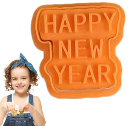 Happy New Year kakstämpel | gott nytt år kakskärare | semester med komfortgrepp, årsafton 2025 skärare och stämpel, för bakning och