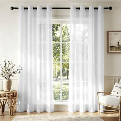 Halvskira Gardiner 60 x 270 cm Halvtransparent, Öljetter, Ljusfiltrering Gardiner, Luftig, Fluffig, Modern, Enfärgad för Sovrum, Kök Och Vardagsrum, Vit
