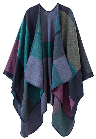 Shmily Girl - Damen Poncho Habe Gestrickt Überdimensionalen Decke Kap-Schal (Plaid/Lila)