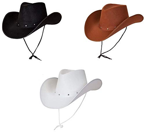 Black Brown White Texas Cowboy Hat Western Adults Fancy Dress Mens Ladies Costum