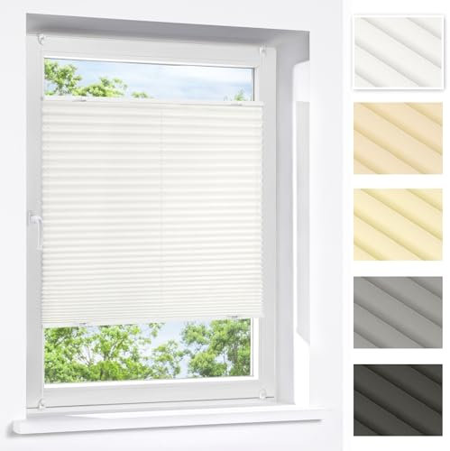 Victoria M. Praktica Plissee ohne Bohren, zum Klemmen Sichtschutz Fenster, Sonnenschutz, Polyesterstoff, 75 x 200 cm, Weiß