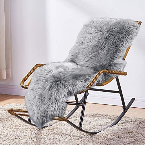 MYLUNE HOME Tappeto in pelle di pecora naturale, in pelliccia di agnello, per soggiorno, sedia, divano (grigio, 55 x 160 cm)