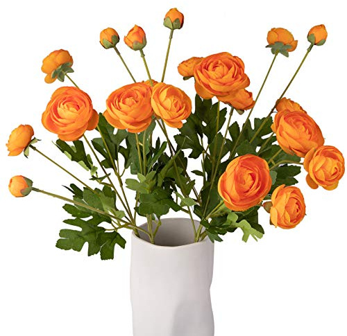GLSATEMAN 5 Stems Artificial Silk Ranunculus Flowers Orange 23 Tall,UV Resistant,Bendable Stems for Wedding Centerpieces,Home Decoļ¼Orangeļ¼
