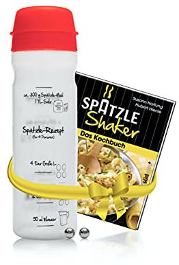 Set für Spätzle: Spätzle-Shaker (ROT) für 4 Portionen Spätzle (875ml) Das patentierte Original Made in Germany + Kochbuch