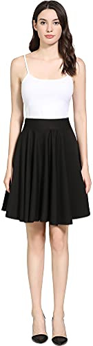 Hoerev Mini Jupe évasée décontractée pour Femme et Fille,Midi_Noir,XS