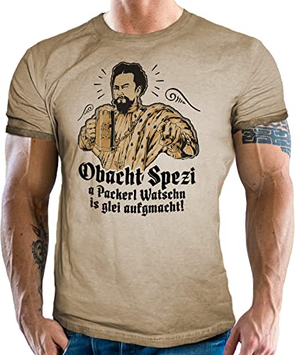Trachten T-Shirt im Vintage Retro Used Look - Für echte Bayern Fans: Obacht Spezi