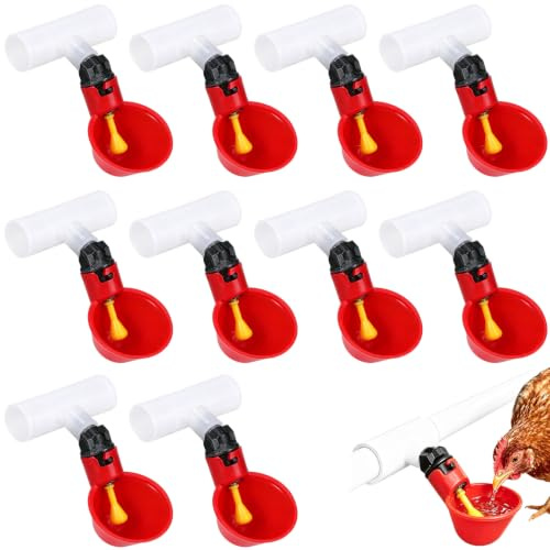 Cyrank 10 PCS Dispensador De Agua para Pollos, 1/2 Pulgada T-Point Chicken Feeder Cups Automatic Chicken Waterer Comedero De Agua para Aves De Corral
