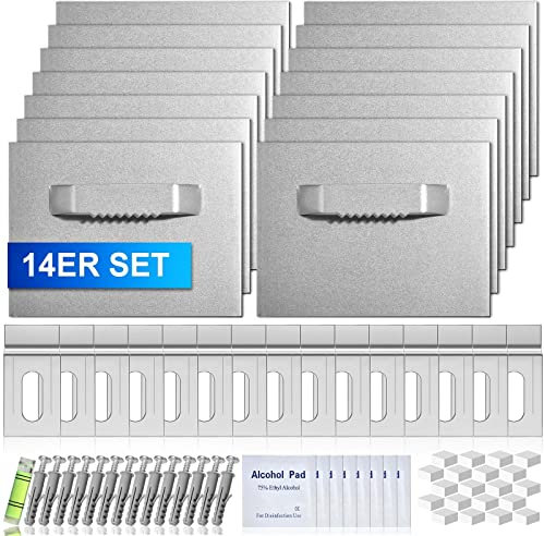 VEVOQIM 14ER Set Dibond und Acrylglas Aufhängung,(8×6cm)Bildaufhänger Selbstklebend,Bildaufhänger zum Kleben,Bilderhaken Selbstklebend Aufhänger für Bilder Spiegel Aufhängung,bis zu 8kg