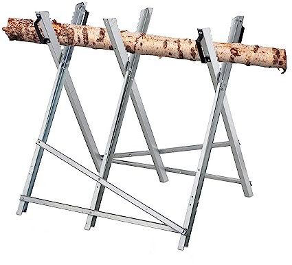 Relaxdays Metal Caballete para Motosierra, Soporte Cortar Leña Plegable, hasta 100 kg, Acero Resistente, 80x80x85 cm, Plateado, 80x80x82 cm