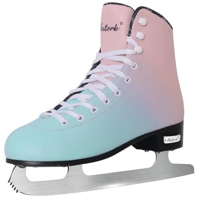 Nattork Blue&Pink Figure Skates Excellence Stainless Steel Blades Ice Figure Skating with Enhanced Support Strength Performance and Ultimate Comfort for Boys and Girls