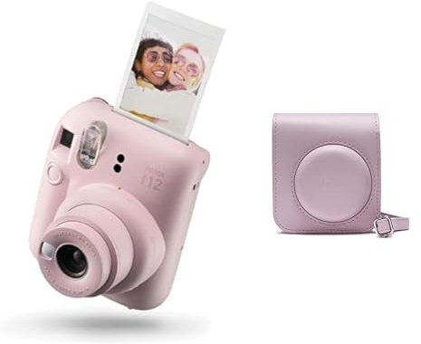 Fujifilm instax Mini Appareil Photo instantané 12, Exposition Automatique avec Objectif Selfie intégré, Rose Fleuri & Fuji - Mini 12 Case - Blossom Pink