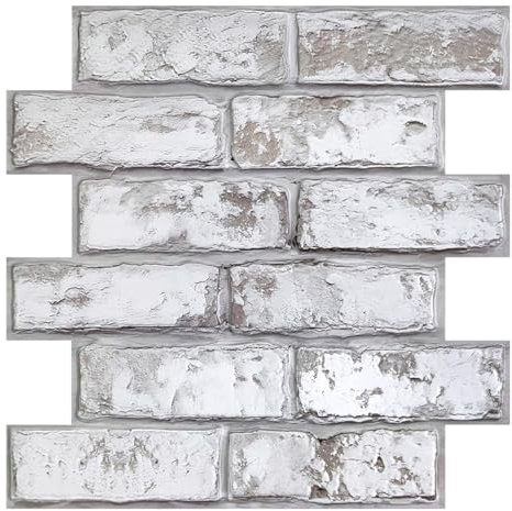 COMSTICKC Paneles de Pared 3D Adhesivo Ladrillo Blanco, 10 Piezas, 30 x 30 cm, Autoadhesivos PVC 3D Decorativo Panel de Pared de Ladrillo para Salón Oficina Cocina, Impermeables