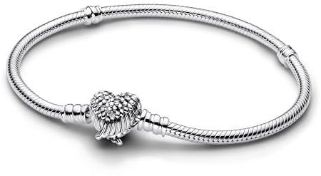 PANDORA Moments Flügel Herzverschluss Schlangen-Gliederarmband aus Sterling-Silber mit Zirkonia, Kompatibel Moments, Größe: 18 cm, 593680C01-18