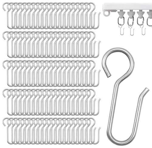 Gardinenhaken für Schienen, 100 Stück Gardinenröllchen Metall Vorhang Haken Gardinenhaken zum Einhängen S-Förmige Vorhangschiene Haken Gardienenrollhacken für Fenstervorhang Duschvorhang