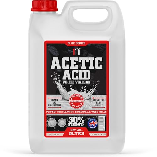 Pure White Vinegar 30% Acetic Acid Glyphosate Free Concentrate 6 x Stronger Than Regular White Vinegar | Cleaning Vinegar, Tough Stain Remover & Natural Weed Killer for Garden Use (1 x 5L)